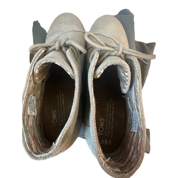 Toms Desert Taupe Suede Wedge Heel Lace Up Booties Size 8.5 - Picture 5 of 7